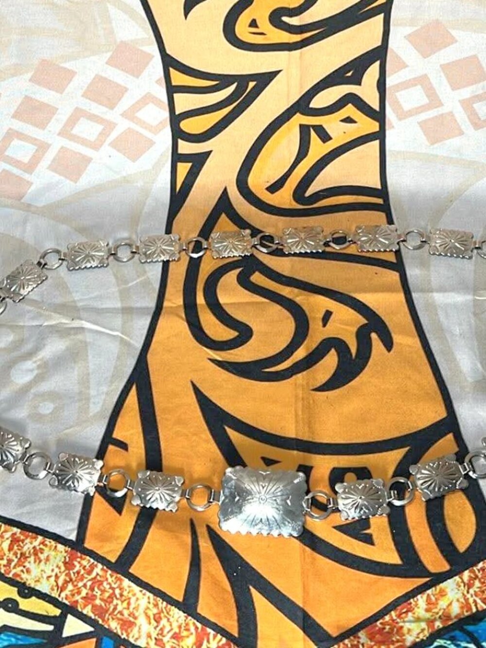 Vintage Silvel Silver Concho Chain Belt – Engraved Plates Western Boho 34” Adjus